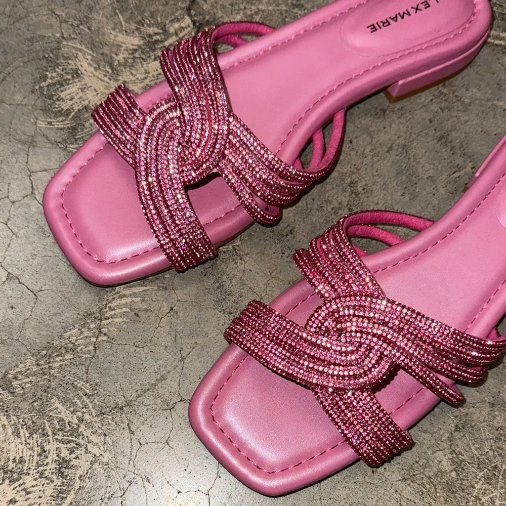 * Alex Marie Freesia Twist Rhinestone Square Toe Flat Sandals
